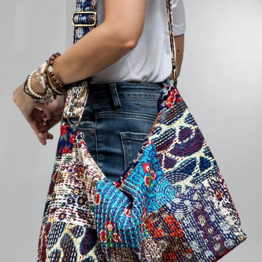 Sashiko Stitching & Patches Overnight Travel Bag Posh Society Boutique Bags Visit poshsocietyhb