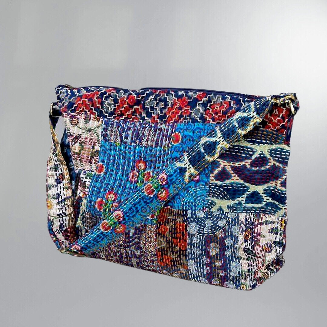 Sashiko Stitching & Patches Overnight Travel Bag Posh Society Boutique Bags Visit poshsocietyhb