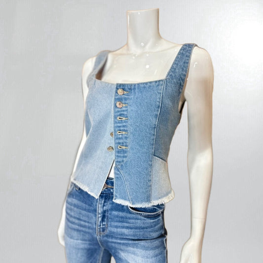 Shades Of Blue Denim Patchwork Crop Top Posh Society Boutique Top Visit poshsocietyhb