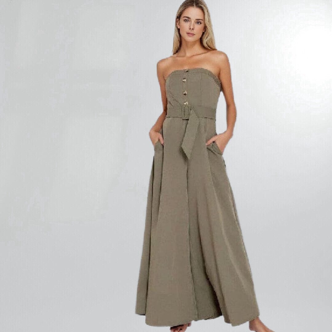 Sleek Belted Wide Leg  Strapless Jumpsuit Posh Society Boutique Jumpsuits Visit poshsocietyhb