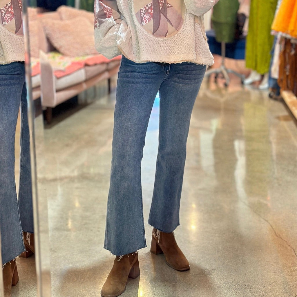 Stretchy High Rise Cropped Kick Flare Jeans Posh Society Boutique Jeans Visit poshsocietyhb