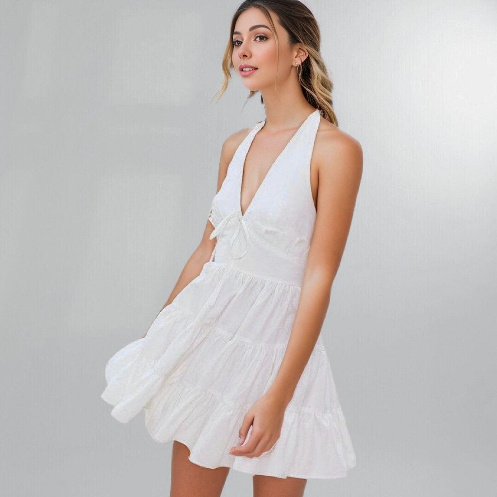 Stunning Summer White Halter Fit & Flare Mini Dress Posh Society Boutique Dresses Visit poshsocietyhb