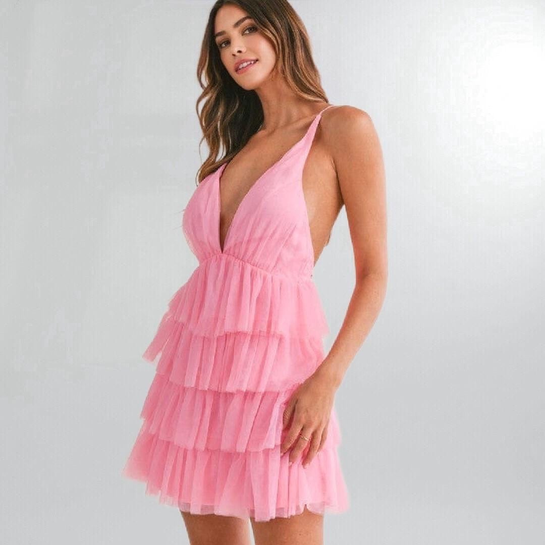 Tiered Pink Tulle Mini Dress Posh Society Boutique Dresses Visit poshsocietyhb