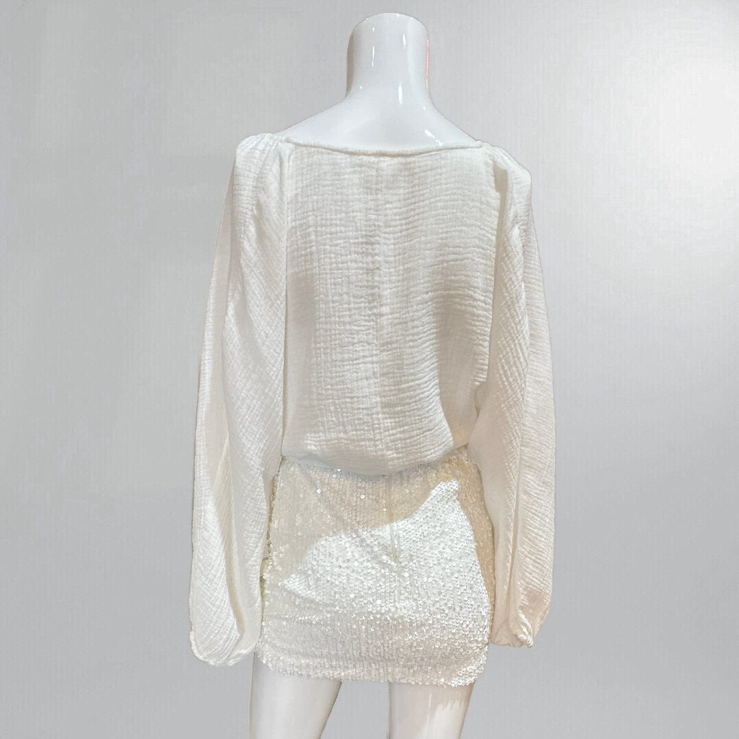 White Puffy Cotton Tie-Front Wrap Crop Top Posh Society Boutique Top Visit poshsocietyhb