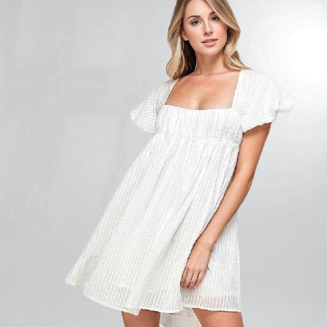 White Puffy Sleeve Backless Cotton Mini Dress Posh Society Boutique Dresses Visit poshsocietyhb